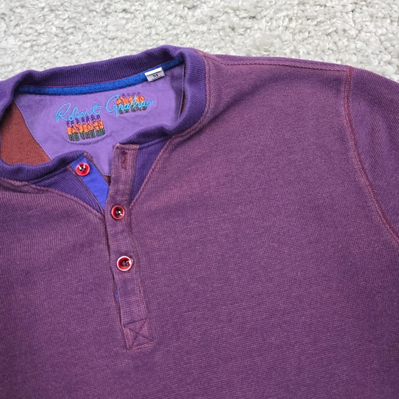 Robert Graham Henley Shirt Mens Medium‎ Purple Cotton Contrast Trim Casual - Picture 3 of 12